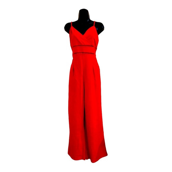 Trixxi Red spaghetti strap v-neck perforated waist jumpsuit size large new‎ - Picture 2 of 16